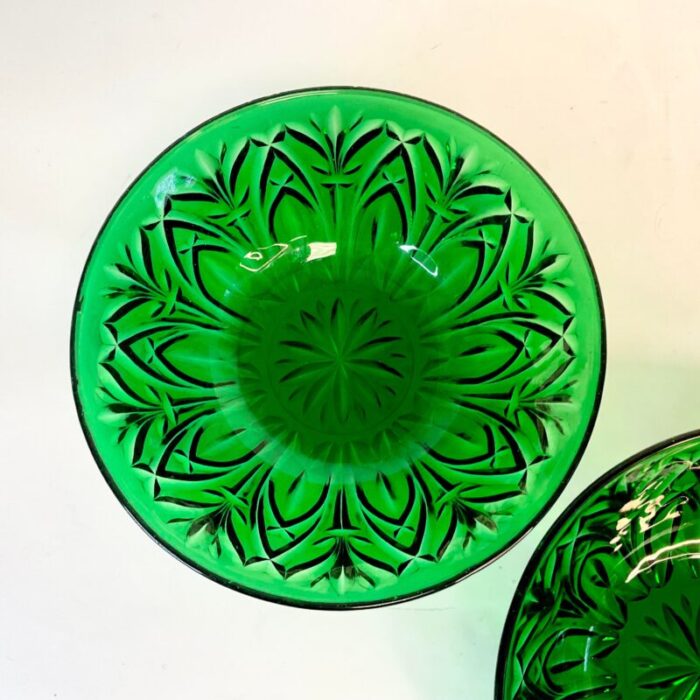 vintage art deco indiana glass pressed green serving bowls a pair 7404