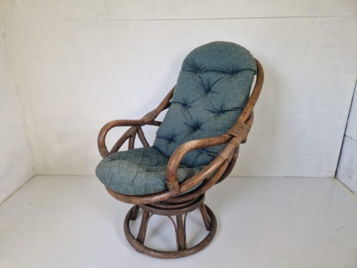 vintage bamboo rattan swivel armchair 1970s 0945