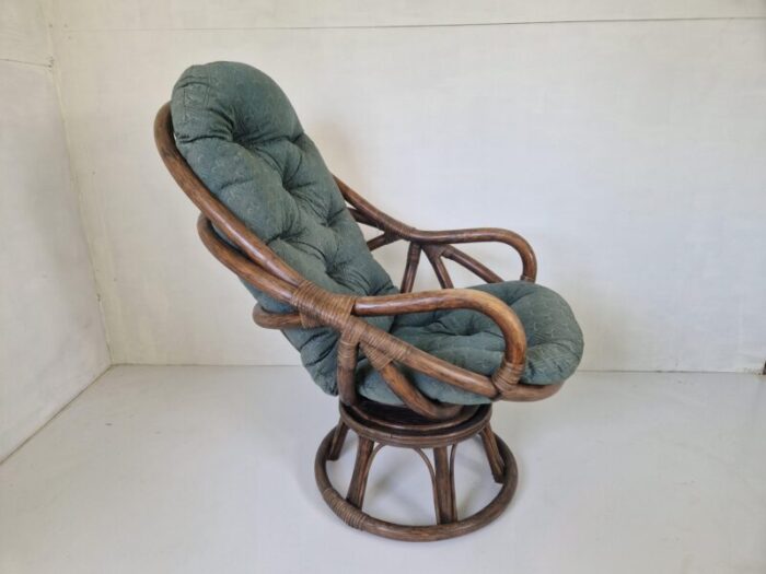 vintage bamboo rattan swivel armchair 1970s 5365