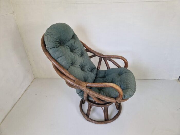 vintage bamboo rattan swivel armchair 1970s 5933