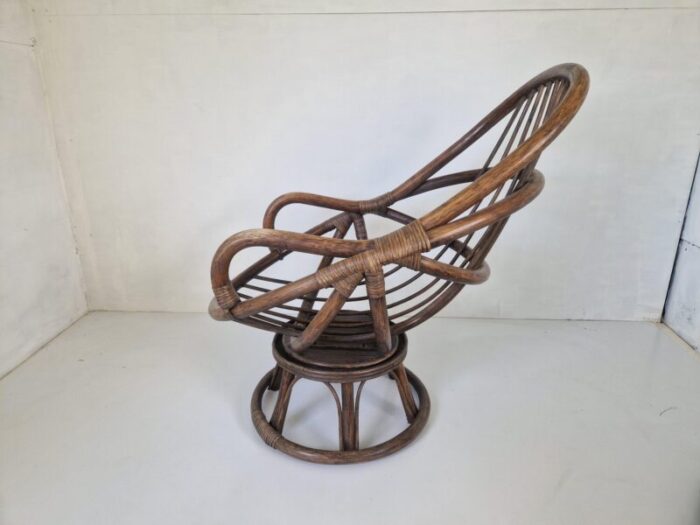 vintage bamboo rattan swivel armchair 1970s 9712