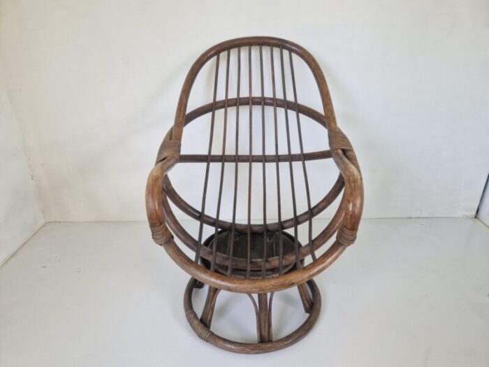 vintage bamboo rattan swivel armchair 1970s 9902