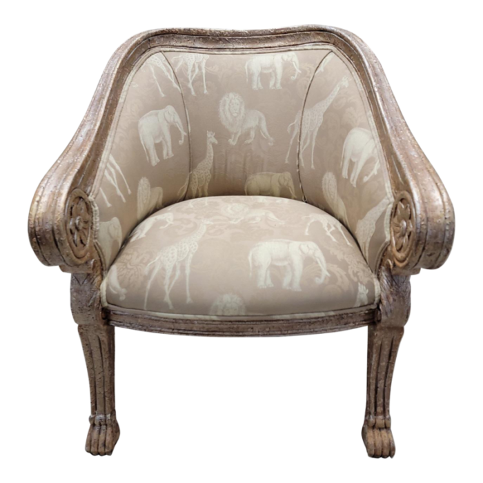 vintage baroque safari print barrel back accent lounge chair 1641