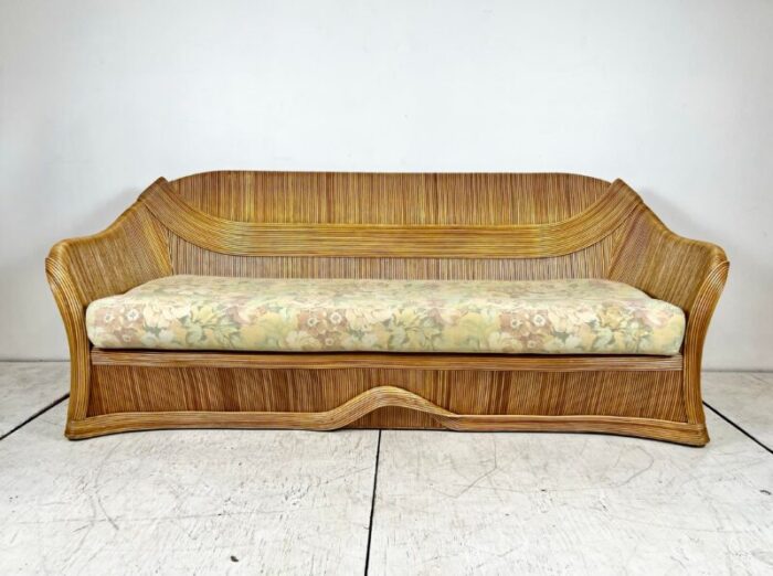 vintage betty cobonpue style pencil reed rattan sofa 7357