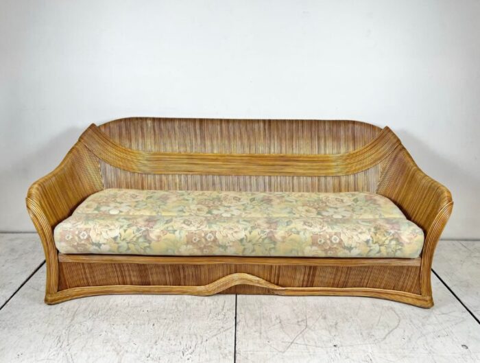 vintage betty cobonpue style pencil reed rattan sofa 8991