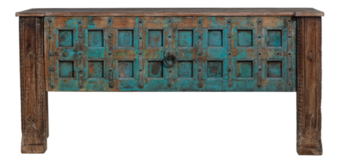 vintage blue painted and panelled console 1950s 3654