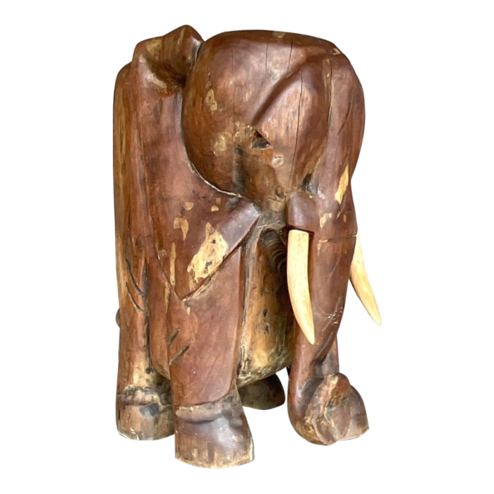 vintage boho carved wooden elephant low stool 2994