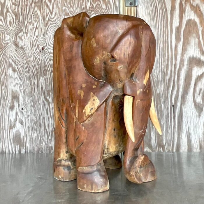 vintage boho carved wooden elephant low stool 4402