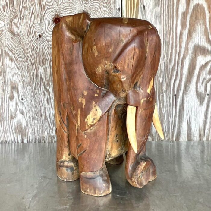 vintage boho carved wooden elephant low stool 6143