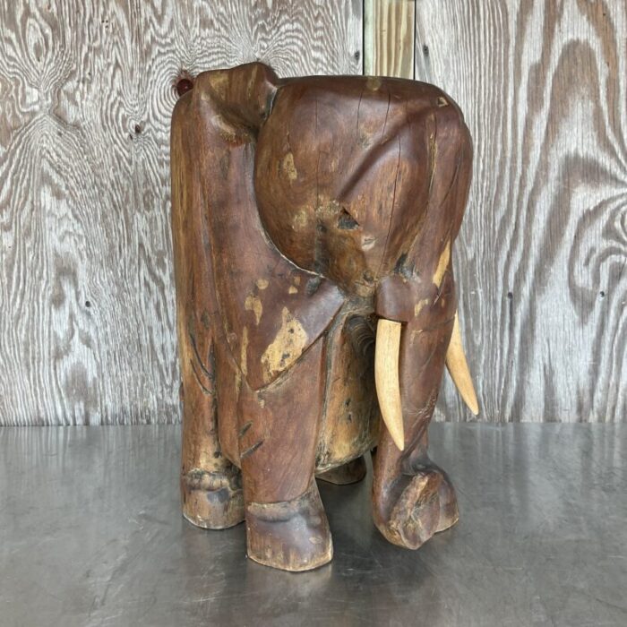 vintage boho carved wooden elephant low stool 9929