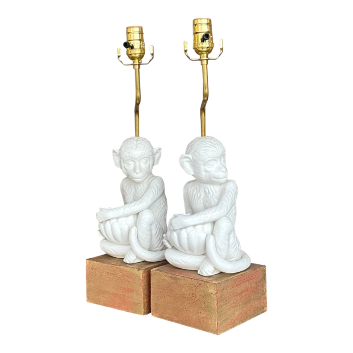 vintage boho glazed ceramic monkey lamps a pair 8981