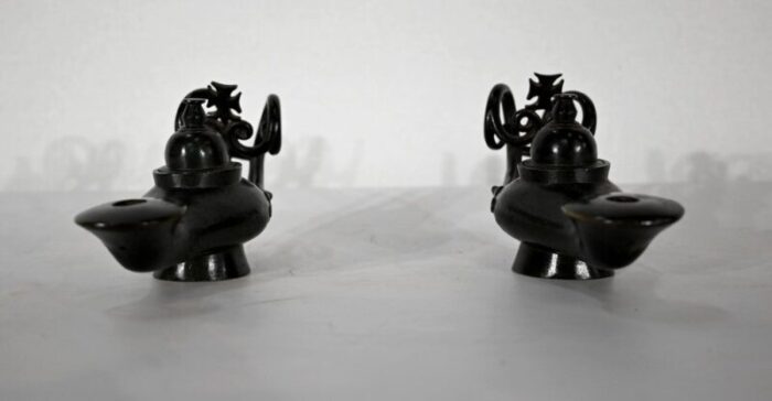 vintage bronze oil lamps 1890s set of 2 3