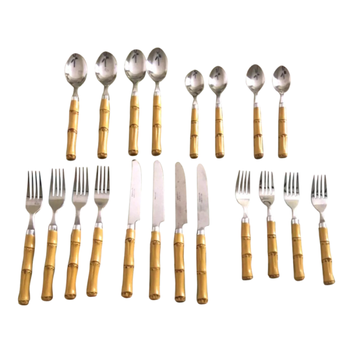 vintage cambridge faux bamboo stainless flatware set 20 pieces 1189