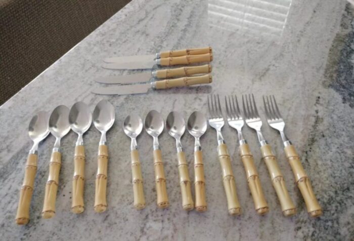 vintage cambridge faux bamboo stainless flatware set 20 pieces 1717