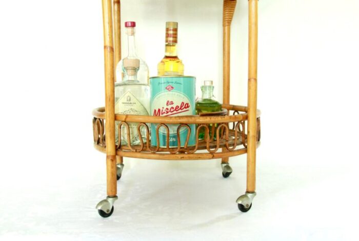 vintage carrello bamboo and wicker bar cart italy 1970s 5036