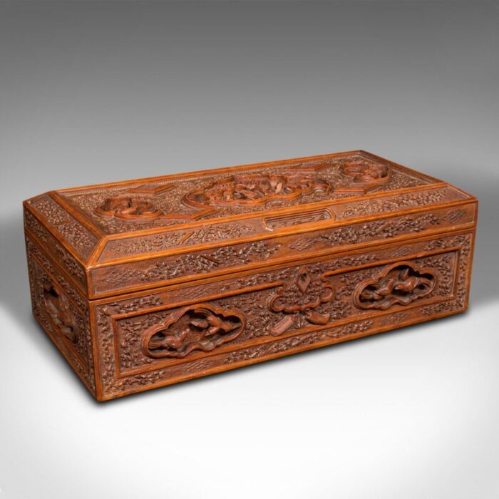 vintage chinese carved decorative box in satinwood 1950 1