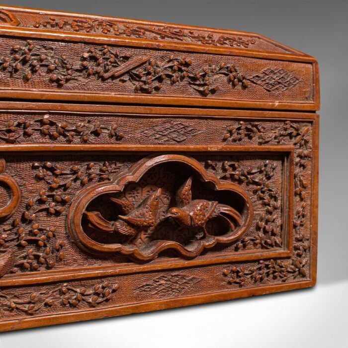 vintage chinese carved decorative box in satinwood 1950 10