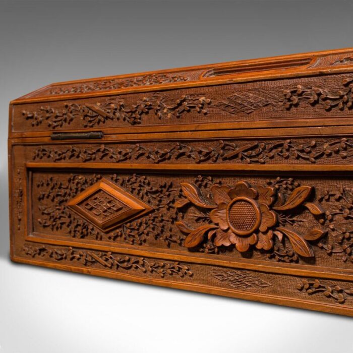 vintage chinese carved decorative box in satinwood 1950 12