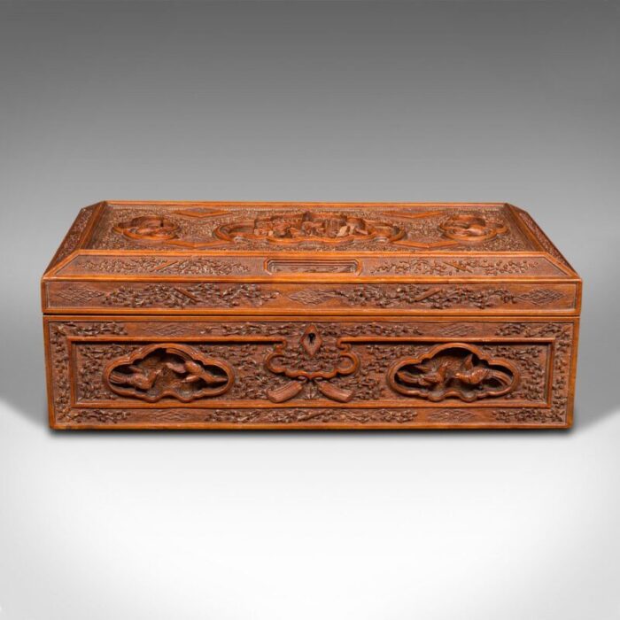 vintage chinese carved decorative box in satinwood 1950 3