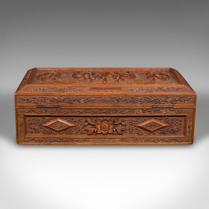 vintage chinese carved decorative box in satinwood 1950 4