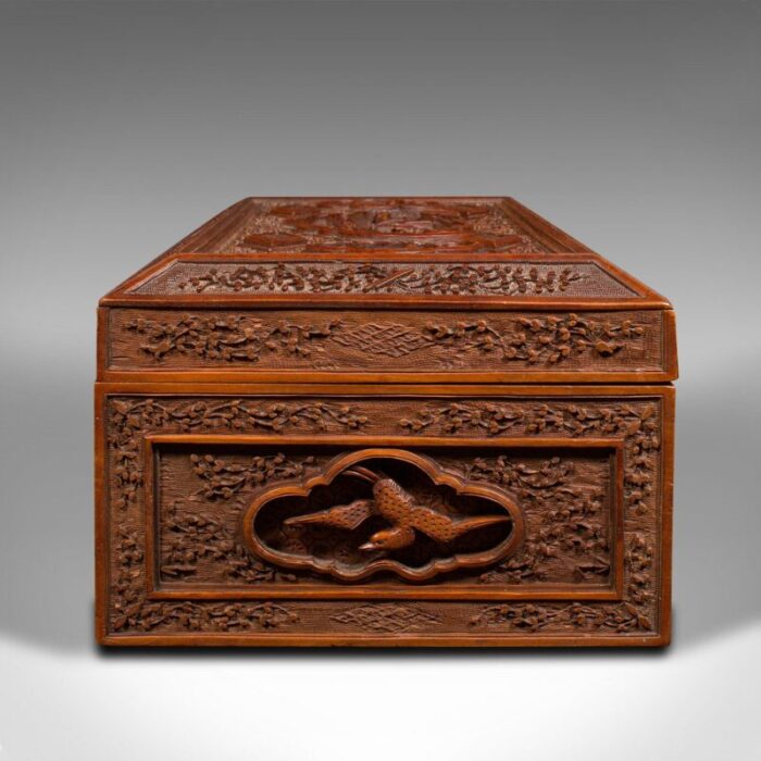 vintage chinese carved decorative box in satinwood 1950 5