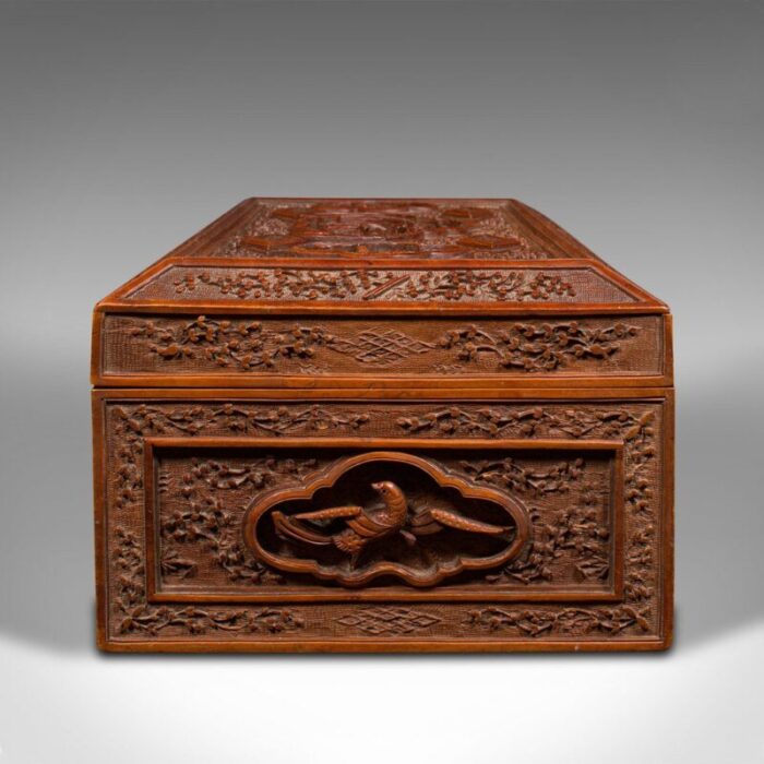 vintage chinese carved decorative box in satinwood 1950 6