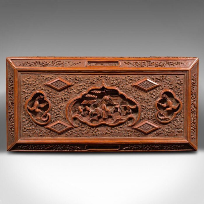 vintage chinese carved decorative box in satinwood 1950 7