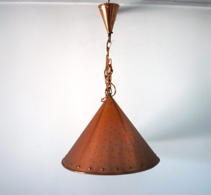 vintage danish brutalist style cone copper hanging lamp by th valentiener 0347