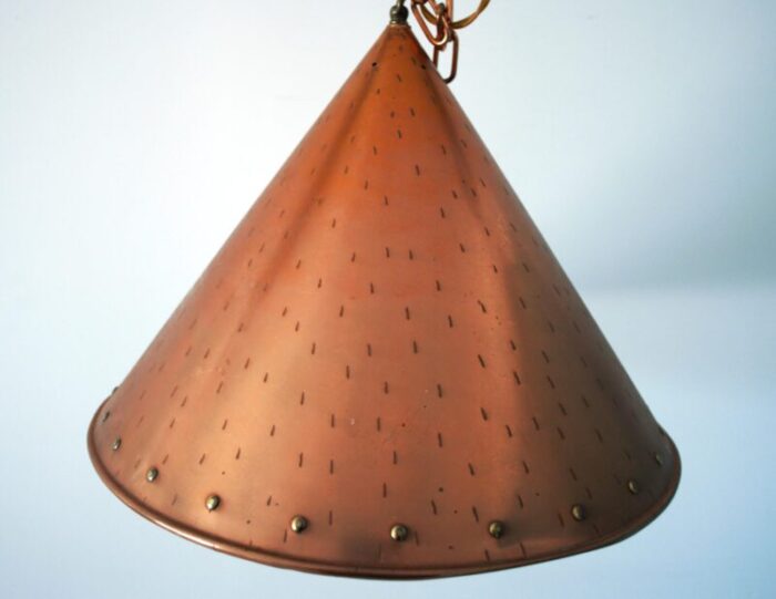 vintage danish brutalist style cone copper hanging lamp by th valentiener 2509