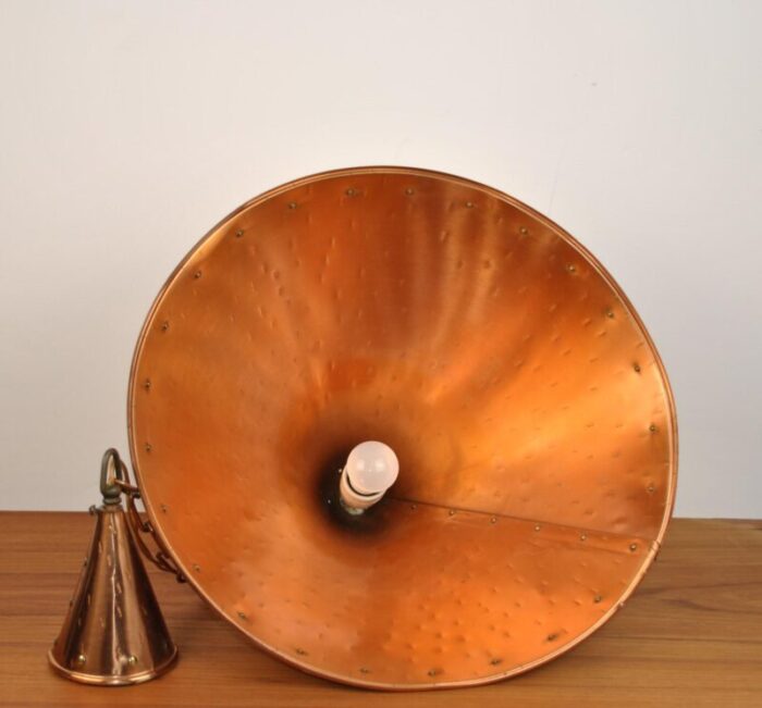 vintage danish brutalist style cone copper hanging lamp by th valentiener 5425