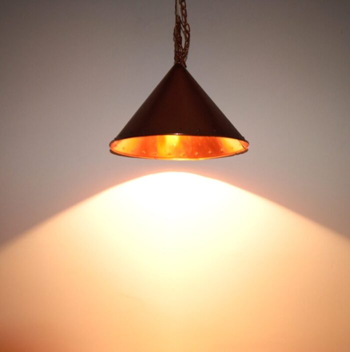 vintage danish brutalist style cone copper hanging lamp by th valentiener 7395