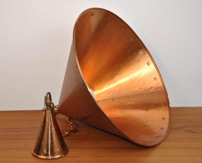 vintage danish brutalist style cone copper hanging lamp by th valentiener 9758