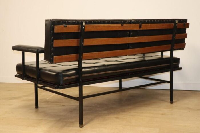 vintage daybed bench sofa in metal and leatherette 1950s 5244