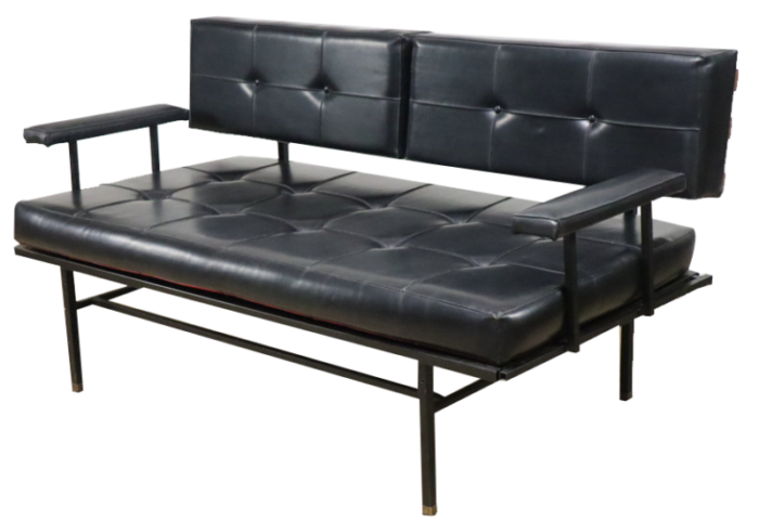 vintage daybed bench sofa in metal and leatherette 1950s 6497