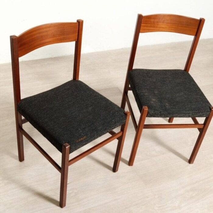 vintage dining chairs in wood and fabric 1960s set of 2 7235