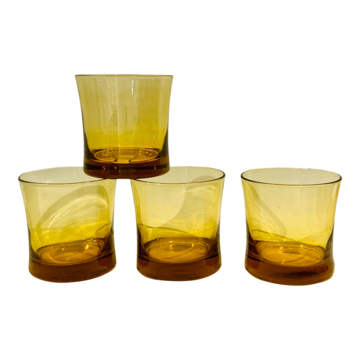 vintage duralex france amber lowball rocks hourglass glasses barware set of 4 0739