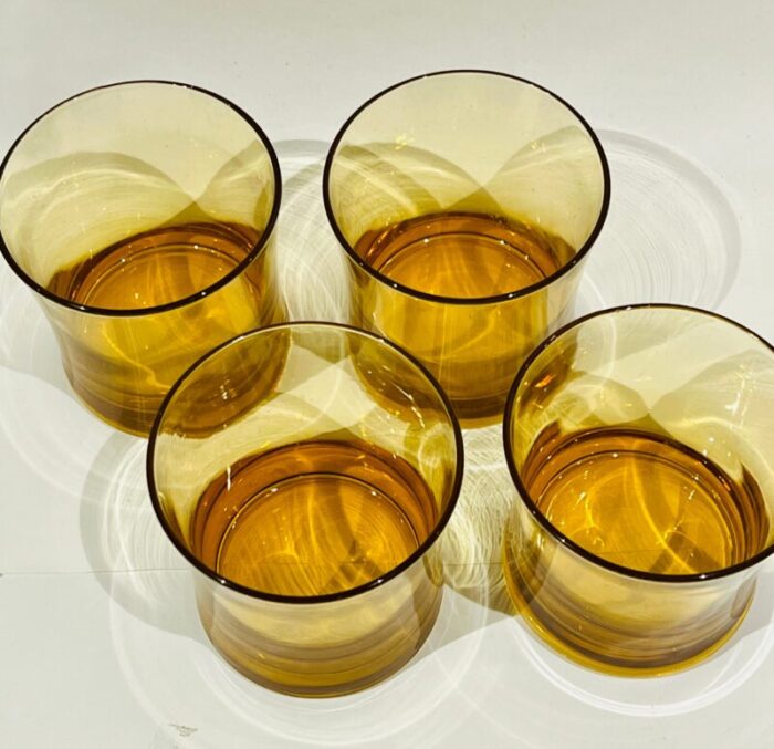 vintage duralex france amber lowball rocks hourglass glasses barware set of 4 3196