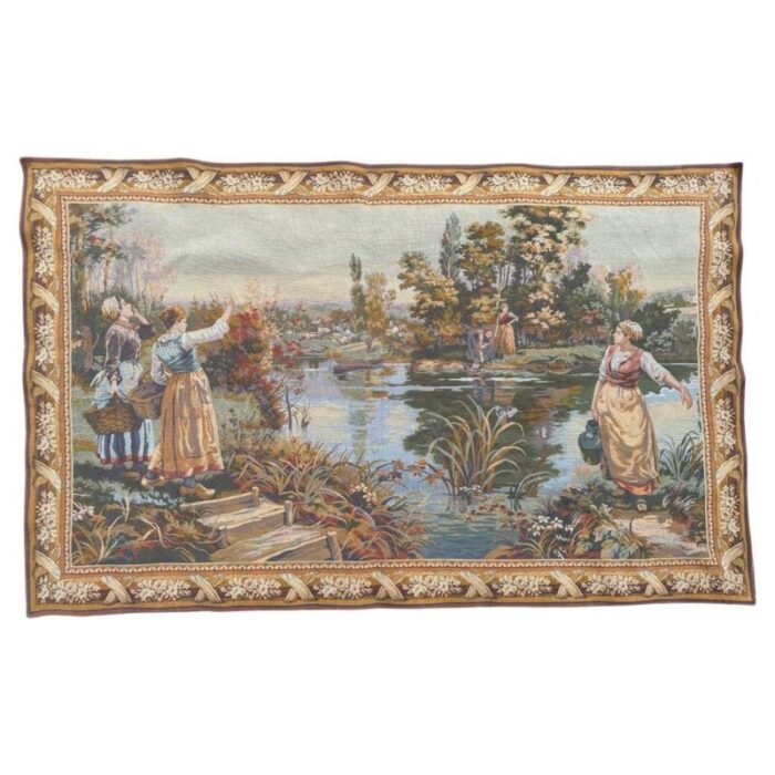 vintage french aubusson style halluin jaquar tapestry 1990s 1