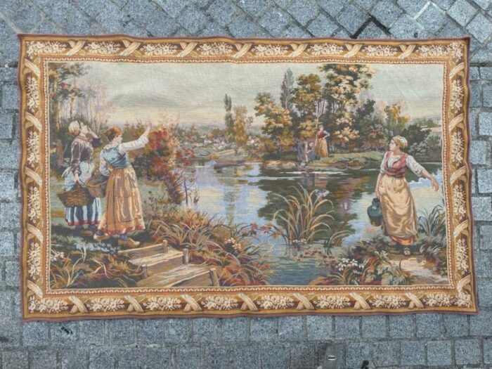 vintage french aubusson style halluin jaquar tapestry 1990s 2