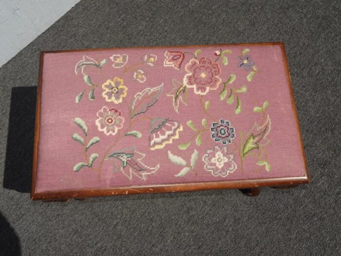 vintage french country rose floral tapestry bench stool 3157