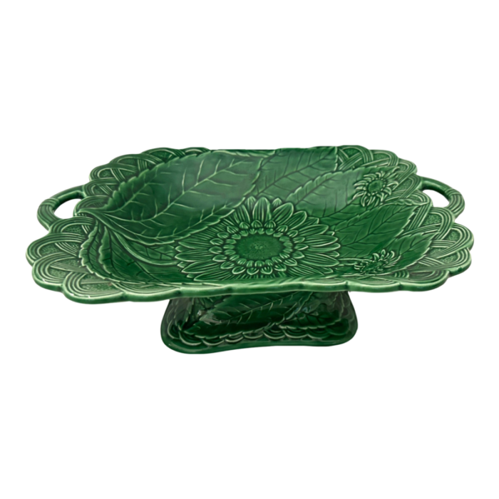 vintage haldon group green majolica footed serving dish 4411