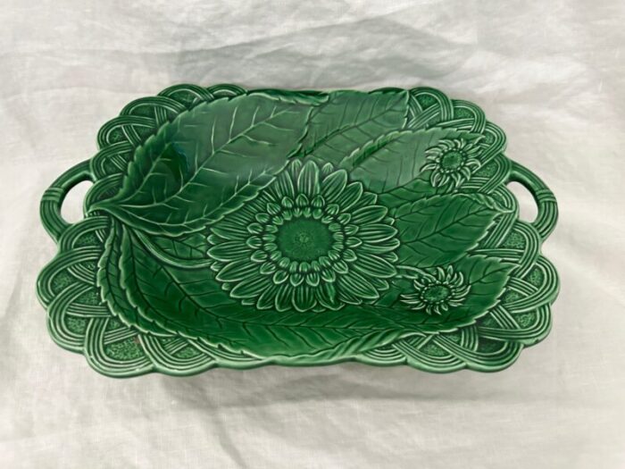 vintage haldon group green majolica footed serving dish 6967