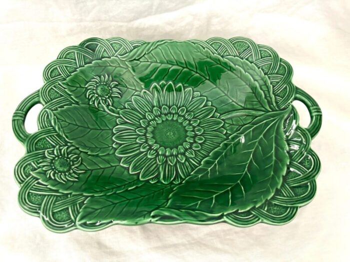 vintage haldon group green majolica footed serving dish 7455