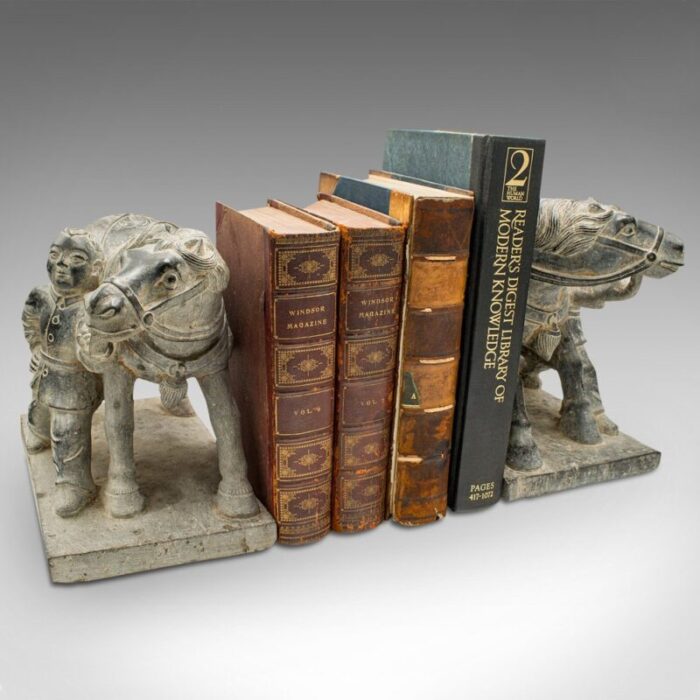 vintage horse bookends in oriental stone 1980 set of 2 12