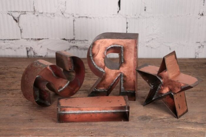 vintage italian sir letters in copper 1960s set of 4 10