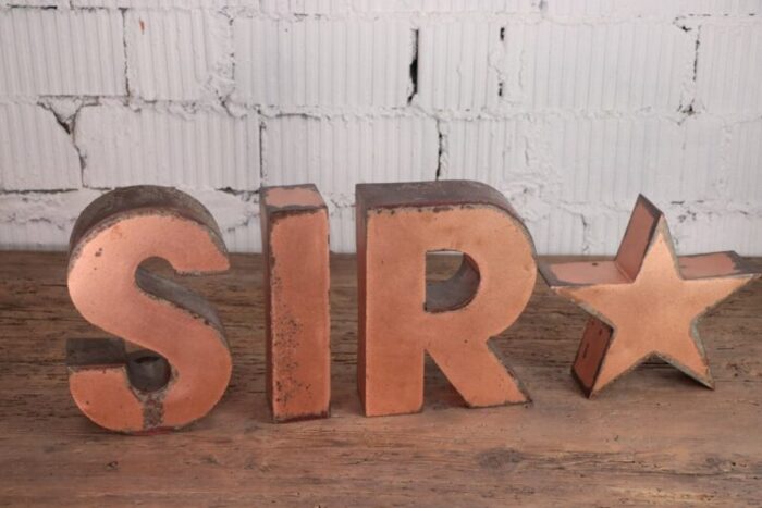 vintage italian sir letters in copper 1960s set of 4 2