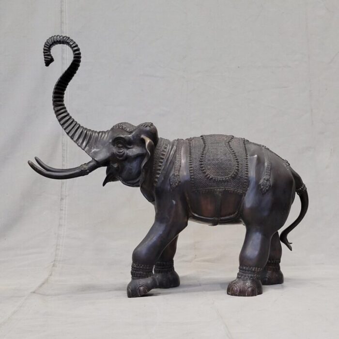 vintage large patinated brass or bronze asian elephant signed la puce 5963