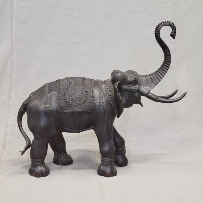 vintage large patinated brass or bronze asian elephant signed la puce 9211