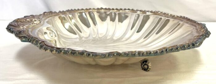 vintage large silverplate footed clam shell serving dish 0324