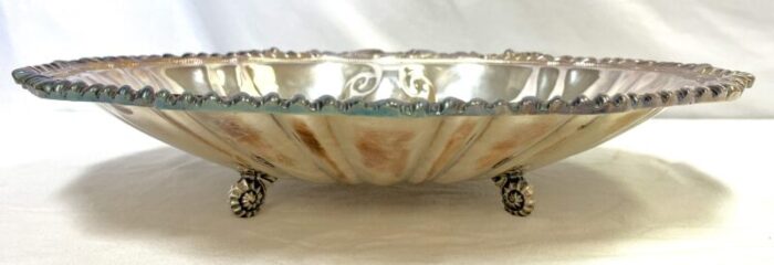 vintage large silverplate footed clam shell serving dish 0467